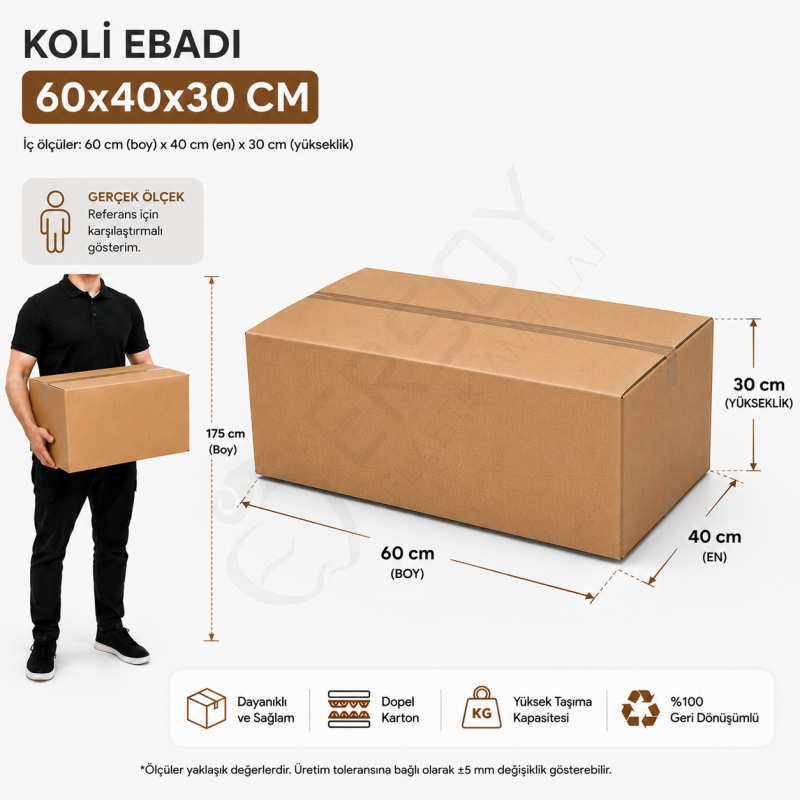 60x40x30 Kraft Kalite Çift Oluklu Koli 10 Adet