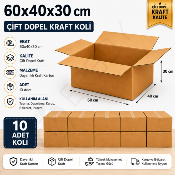 60x40x30 Kraft Kalite Çift Oluklu Koli 10 Adet