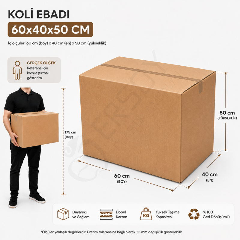 60x40x50 Kraft Kalite Çift Oluklu Koli 10 Adet
