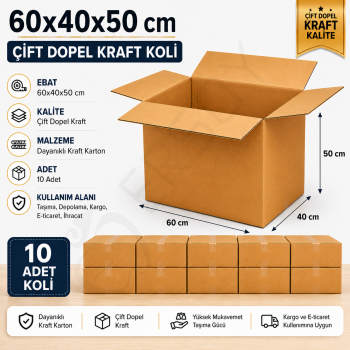 60x40x50 Kraft Kalite Çift Oluklu Koli 10 Adet