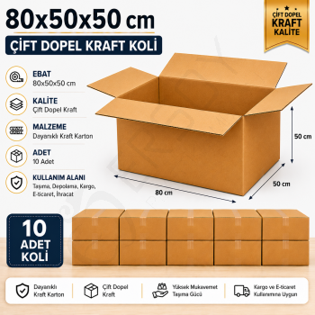 80x50x50 Kraft Kalite Çift Oluklu Koli 10 Adet