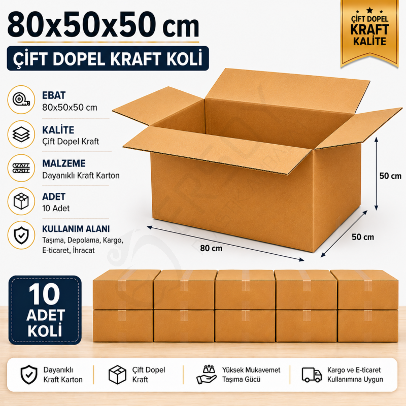 80x50x50 Kraft Kalite Çift Oluklu Koli 10 Adet