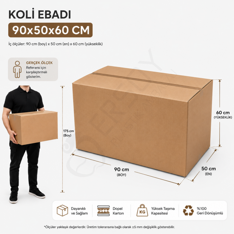 90x50x60 Kraft Kalite Çift Oluklu Koli 10 Adet