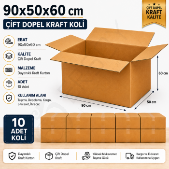 90x50x60 Kraft Kalite Çift Oluklu Koli 10 Adet