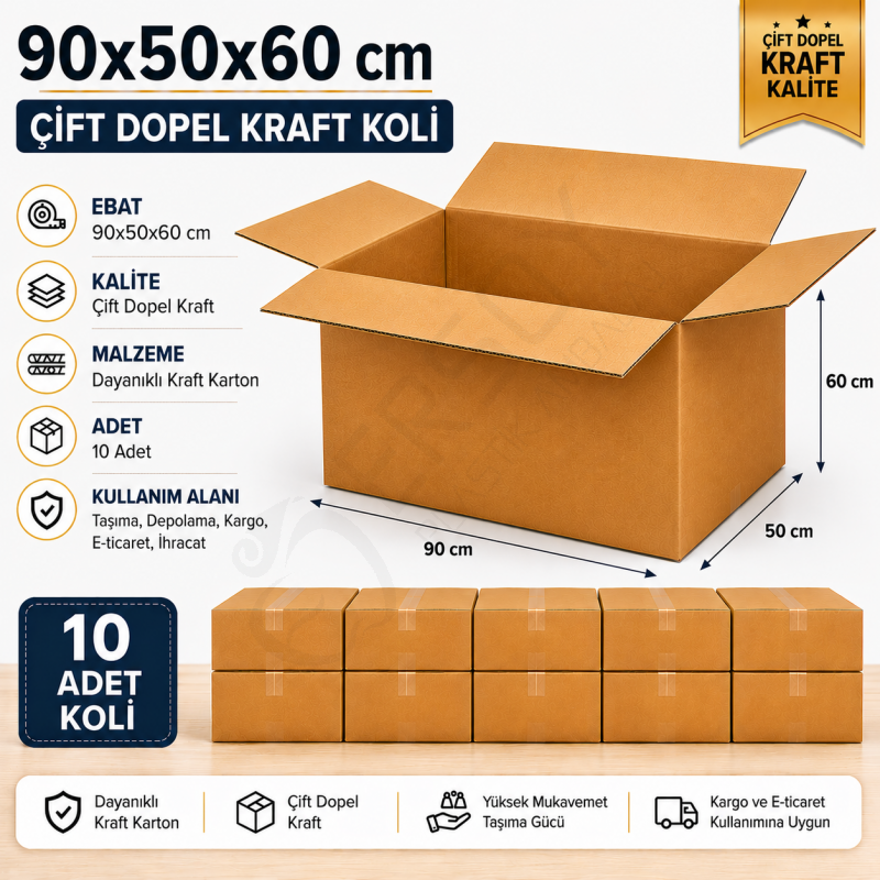 90x50x60 Kraft Kalite Çift Oluklu Koli 10 Adet