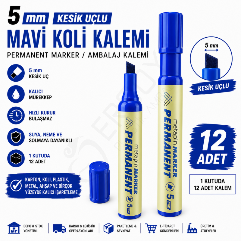 5 mm. Mavi Kalem 12 Adet