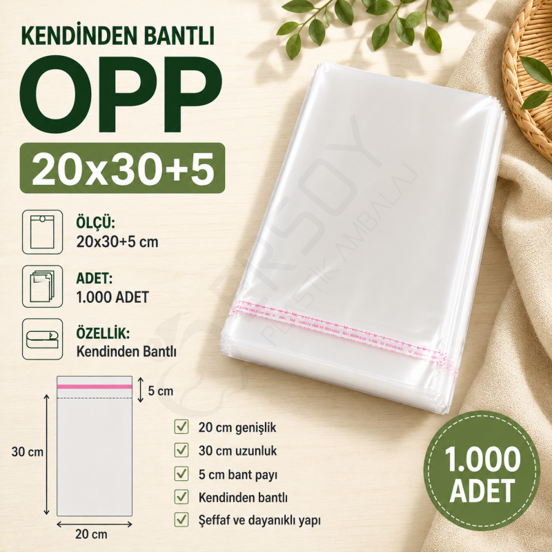 20x30+5 Kendinden Bantlı OPP 1.000 Adet