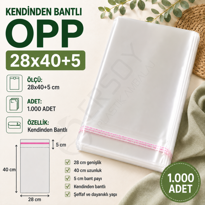 28x40+5 Kendinden Bantlı OPP 1.000 Adet
