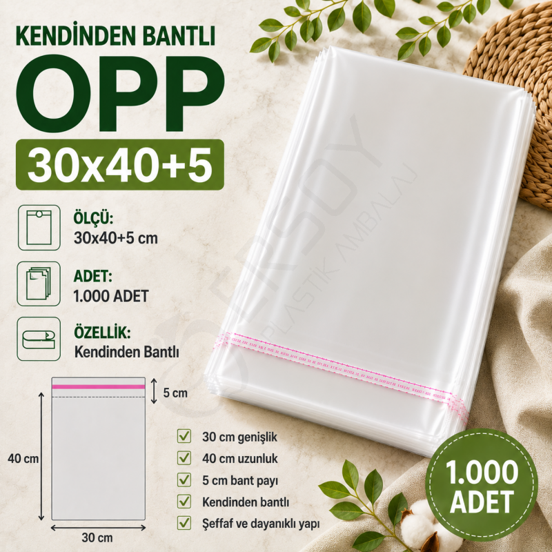 30x40+5 Kendinden Bantlı OPP 1.000 Adet