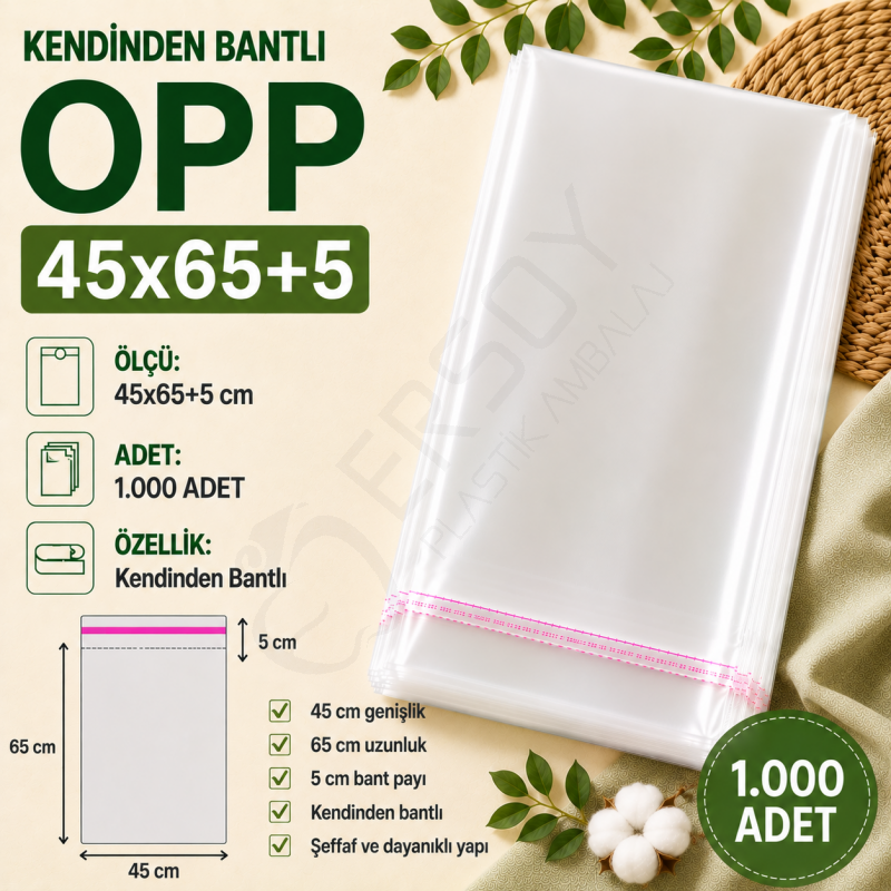 45x65+5 Kendinden Bantlı OPP 1.000 Adet
