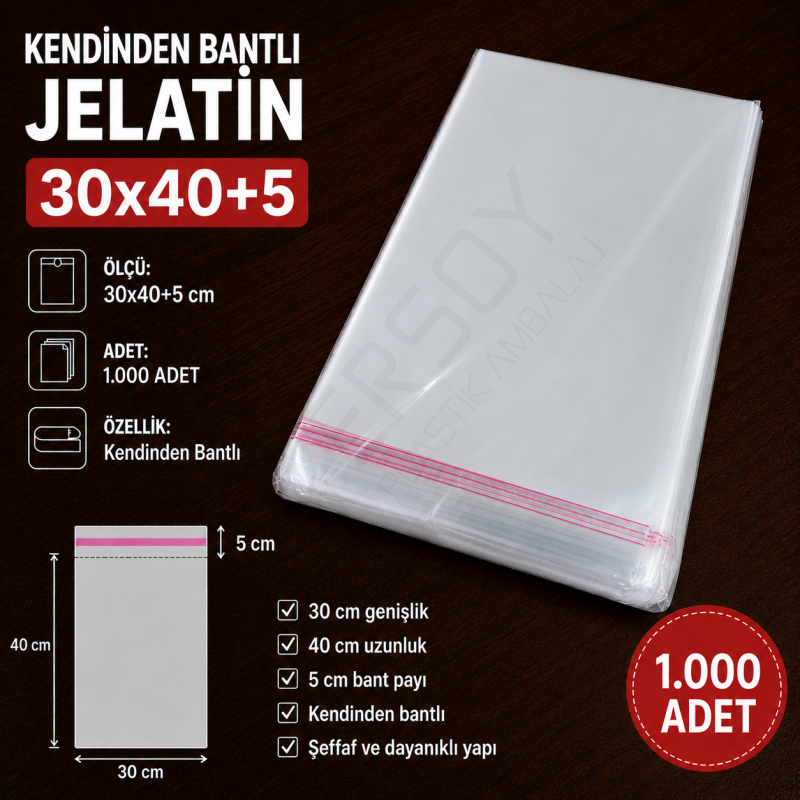 30x40+5 Kendinden Bantlı Jelatin 1.000 Adet