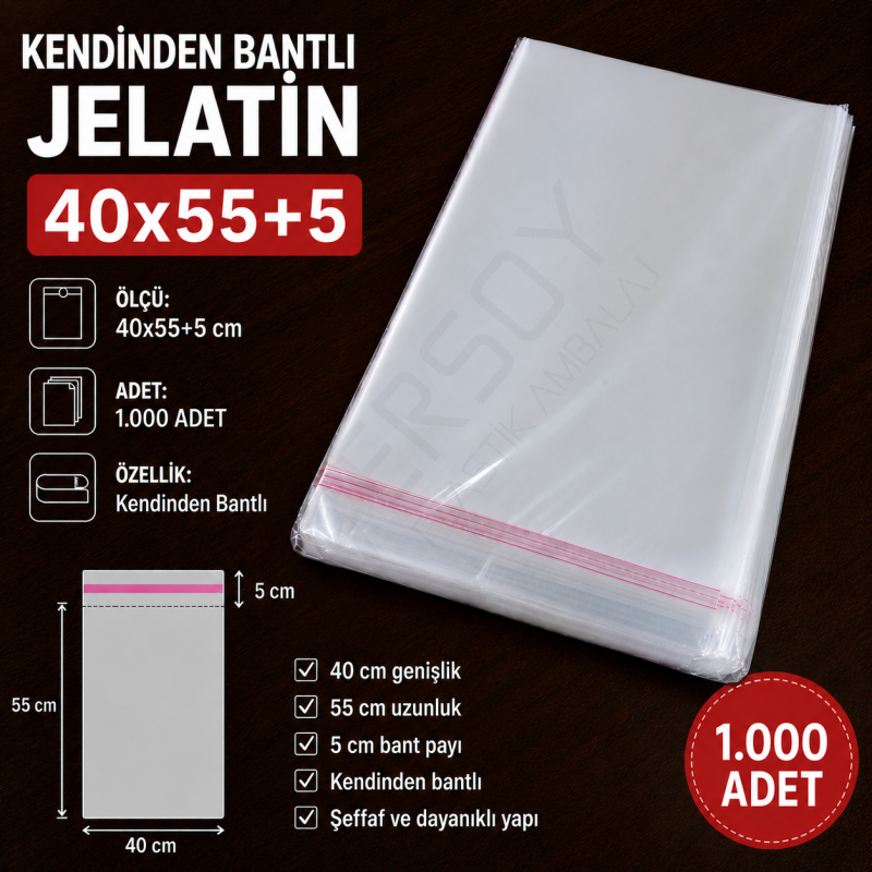 40x55+5 Kendinden Bantlı Jelatin 1.000 Adet