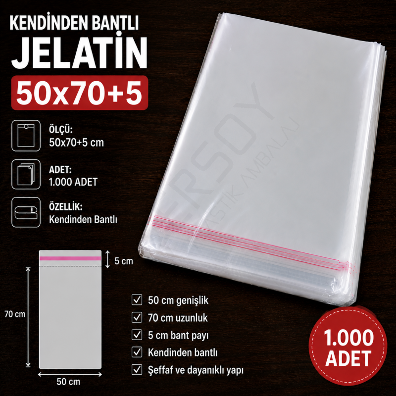50x70+5 Kendinden Bantlı Jelatin 1.000 Adet