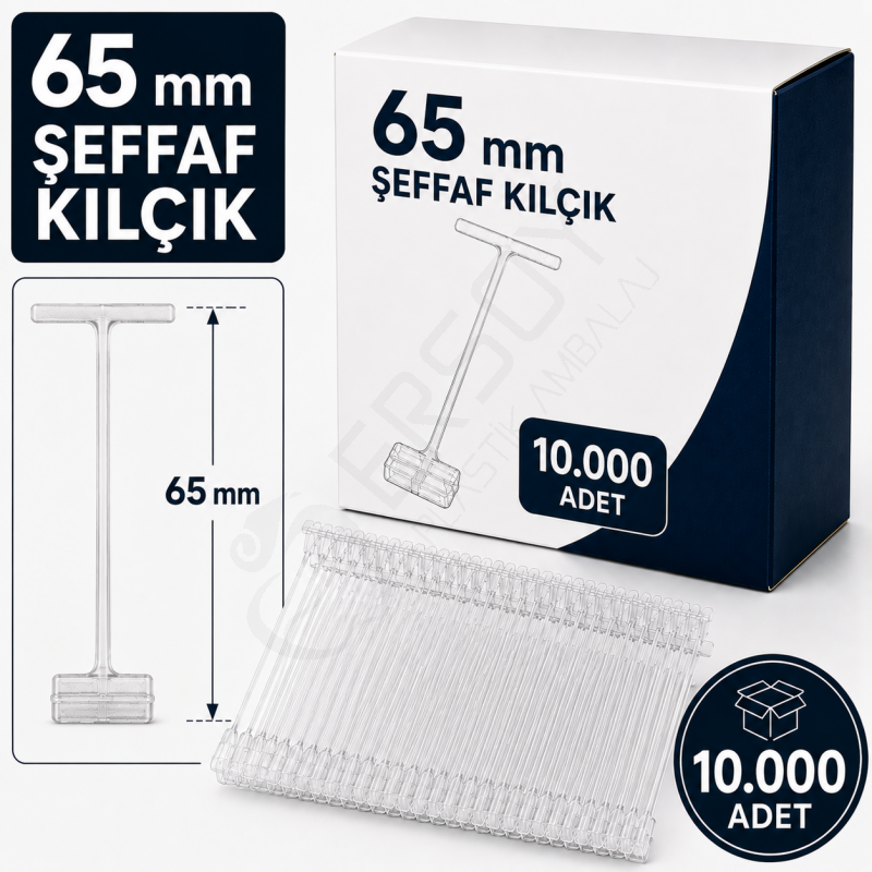 65 mm. Şeffaf Kılçık 10.000 Adet