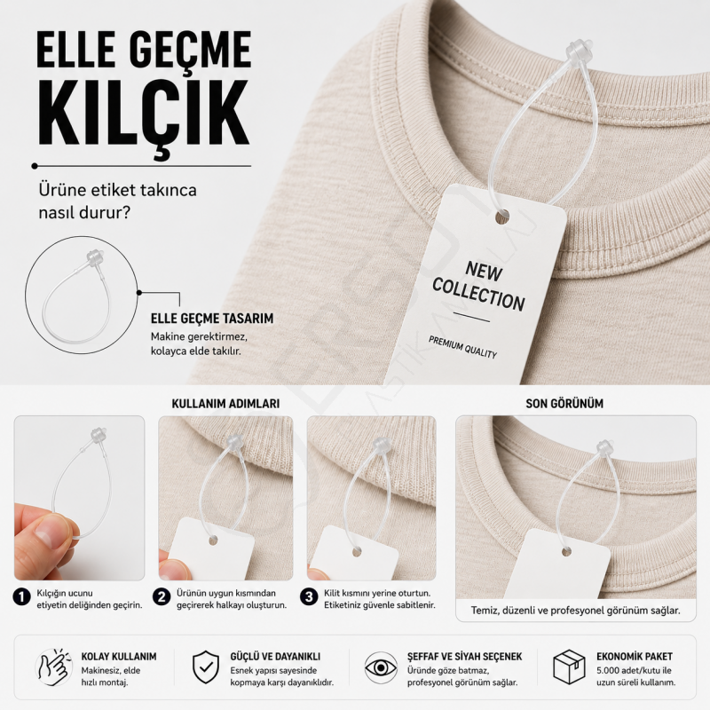 7" Elle Geçme Şeffaf Kılçık 5.000 Adet