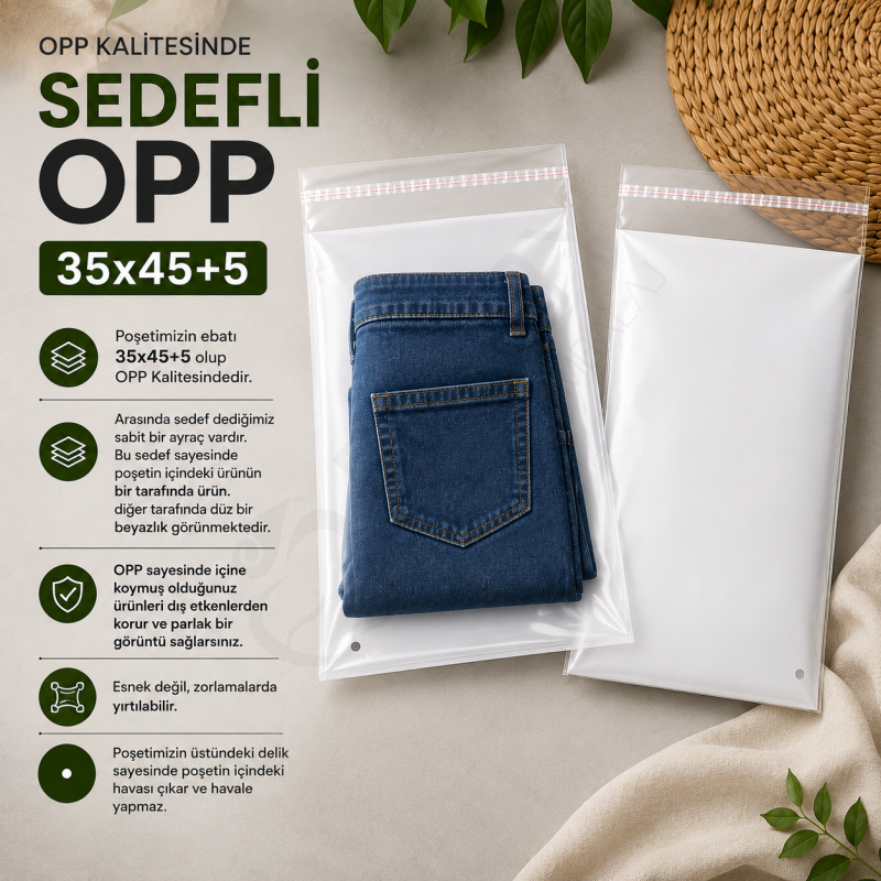 35x45+5 Kendinden Bantlı Sedefli OPP 1.000 Adet