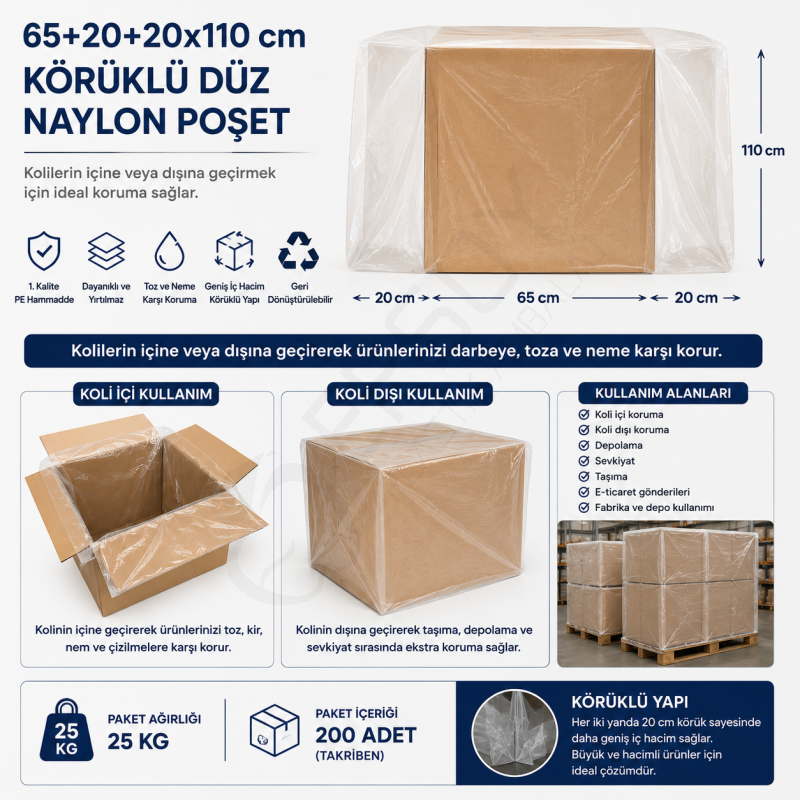 65+20+20x110 Körüklü Düz Naylon 25 Kg.