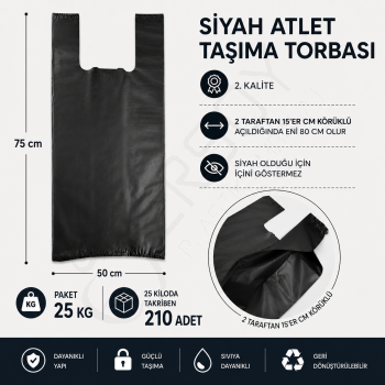 50x75 Siyah Atlet Poşet 25 Kg.