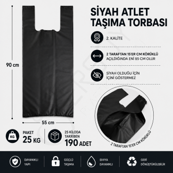 55x90 Siyah Atlet Poşet 25 Kg.