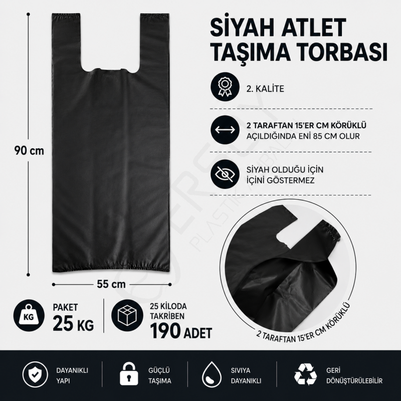 55x90 Siyah Atlet Poşet 25 Kg.