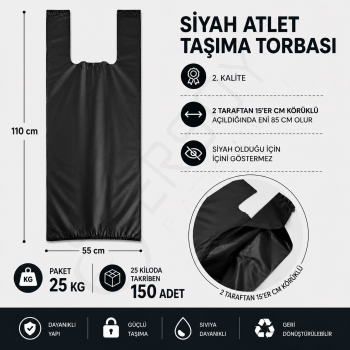 55x110 Siyah Atlet Poşet 25 Kg.