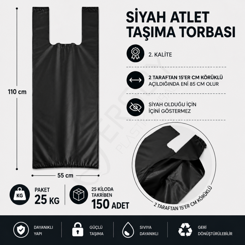 55x110 Siyah Atlet Poşet 25 Kg.