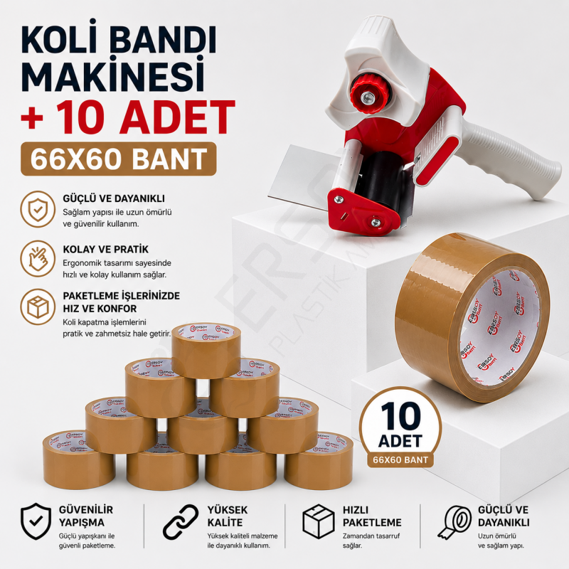Geniş Koli Bant Makinesi + 10 Adet 66x50 Bant