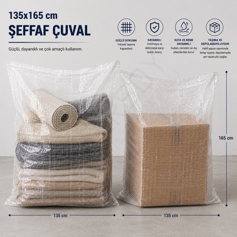 135x165 Şeffaf Çuval 50 Adet