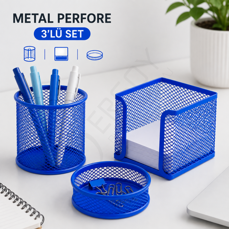 Metal Perfore 3lü Set Mavi