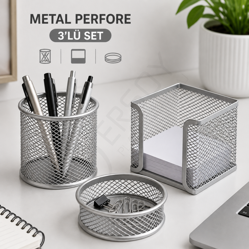 Metal Perfore 3lü Set Silver