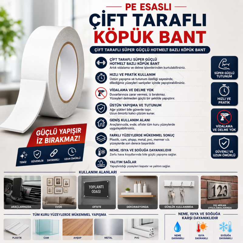 Çift Taraflı Köpük Bant 50mmx5m