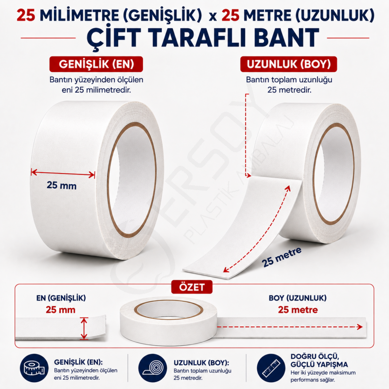 Çift Taraflı Bant 25 mm x 25 m