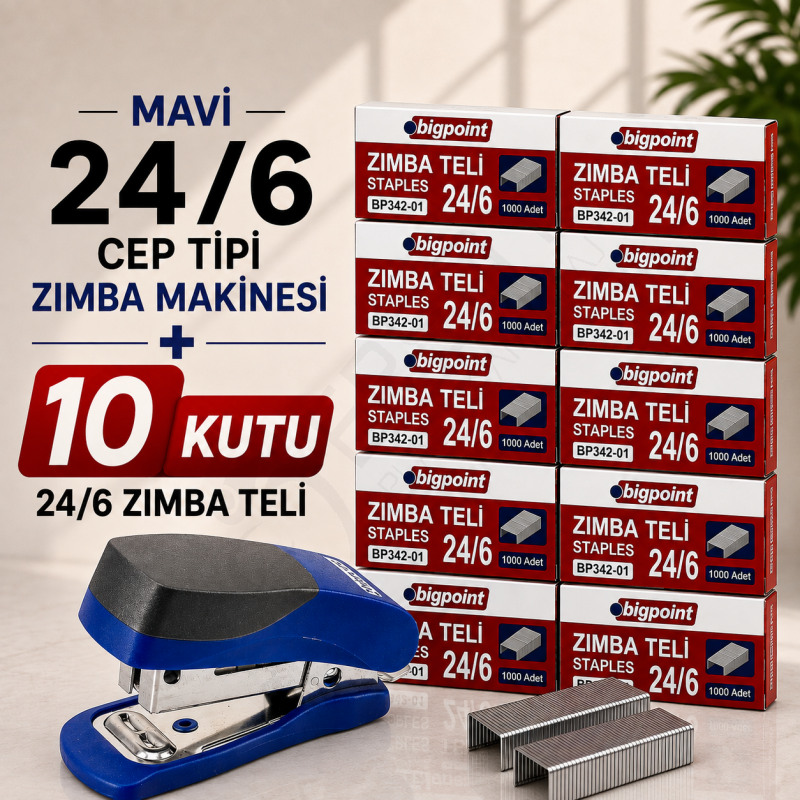 Zımba Makinesi 24/6 Cep Tipi Mavi
