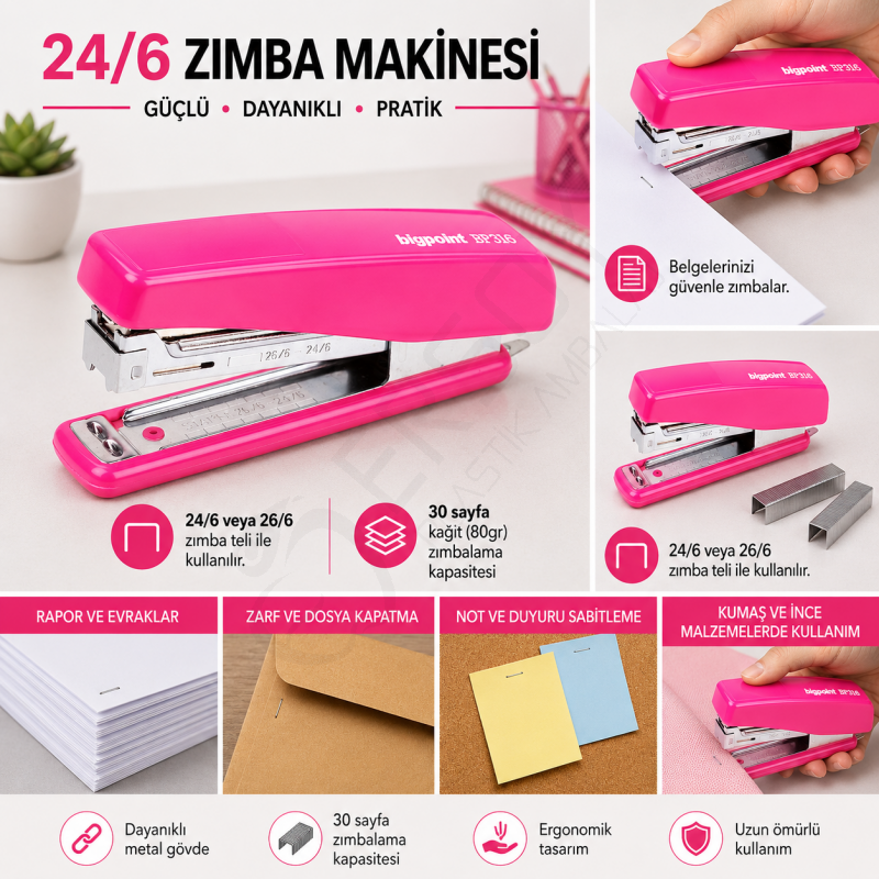 Zımba Makinesi 24/6 Pembe