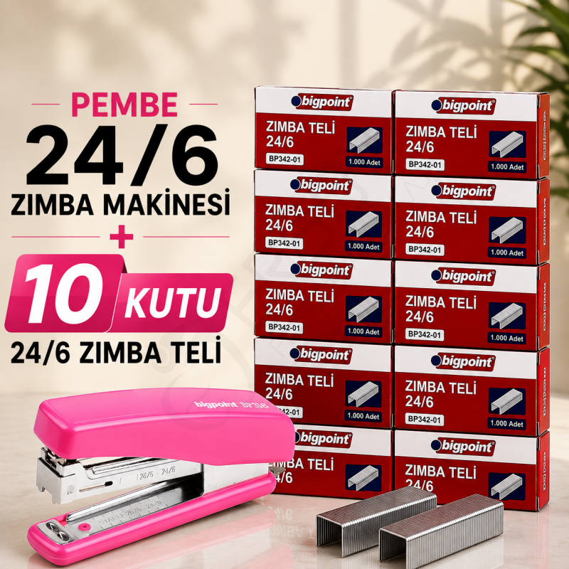 Zımba Makinesi 24/6 Pembe