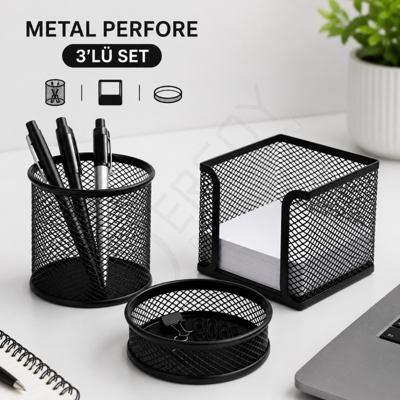 Metal Perfore 3lü Set Siyah