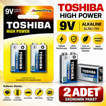 Toshiba 6LR61 High Power Alkalin 9V Pil 2 Adet