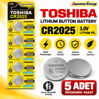 Toshiba CR 2025 Lithium Pil 5 Adet