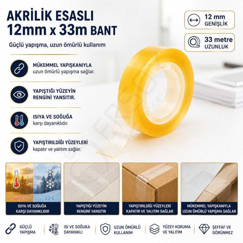 Kırtasiye Bandı 12 mm x 33 m