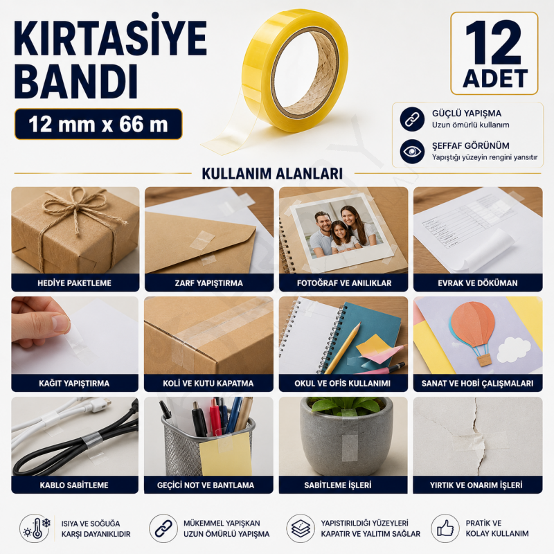 Kırtasiye Bandı 12 mm x 66 m