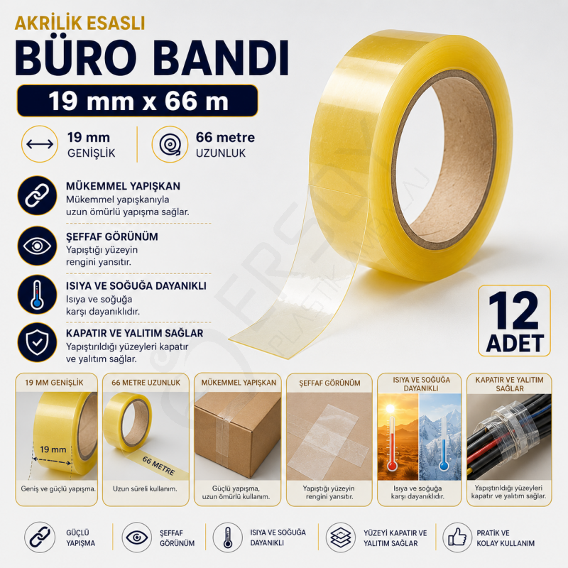 Kırtasiye Bandı 19 mm x 66 m