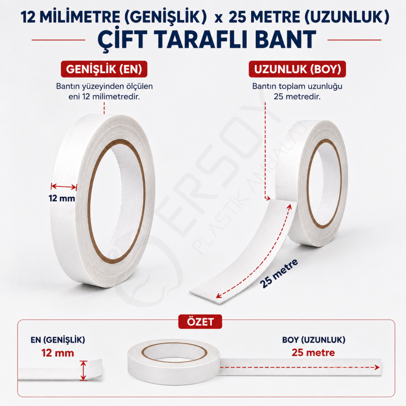 Çift Taraflı Bant 12 mm x 25 m