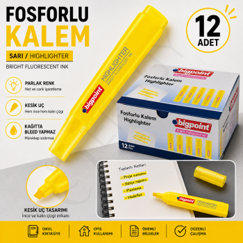 Fosforlu Kalem Sarı 12 Adet