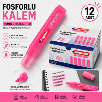 Fosforlu Kalem Pembe 12 Adet