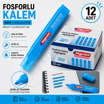 Fosforlu Kalem Mavi 12 Adet