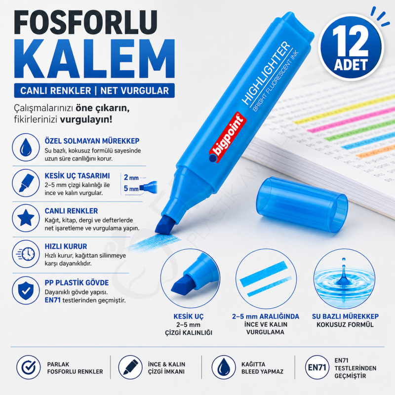 Fosforlu Kalem Turuncu 12 Adet
