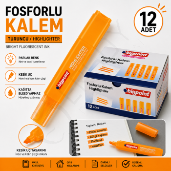 Fosforlu Kalem Turuncu 12 Adet