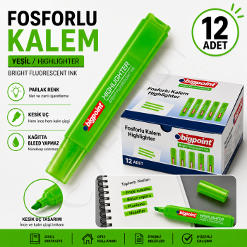 Fosforlu Kalem Yeşil 12 Adet