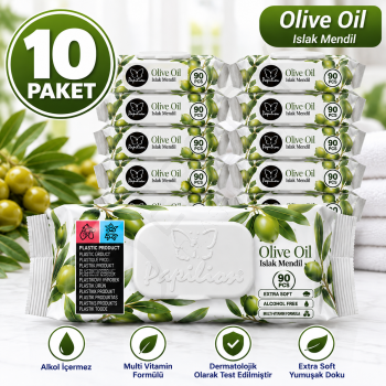 Zeytinyağı Kokulu Islak Mendil 90'lı 10 Paket