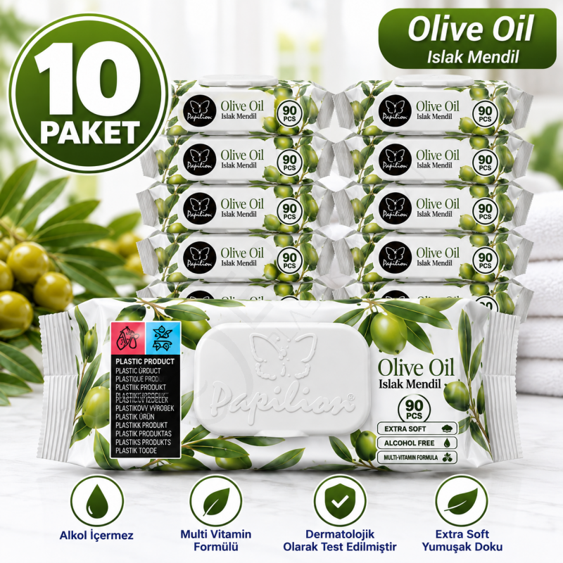 Zeytinyağı Kokulu Islak Mendil 90'lı 10 Paket